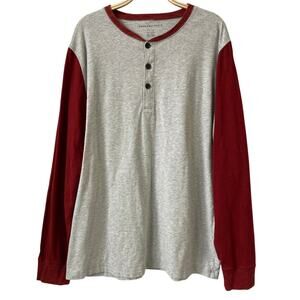 American Eagle Y2K Henley Long Sleeve Tshirt Men XL Gray Red Colorblock Baseball